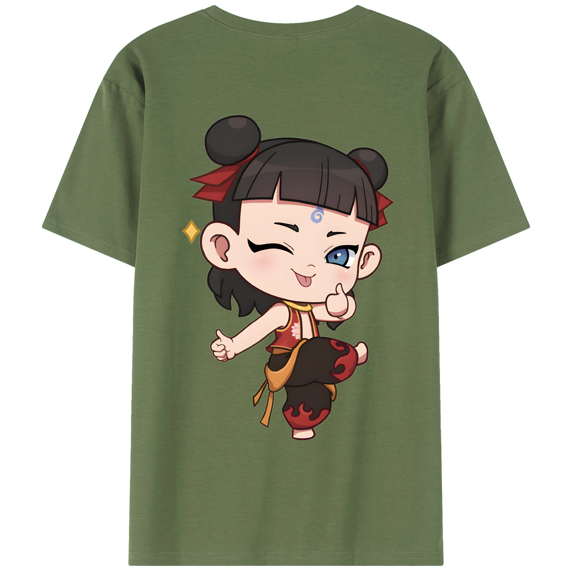 （画像用） Ne Zha 2 ナタ 魔童の大暴れ 綿100％ メンズ半袖Tシャツ（バックプリント） 通気性